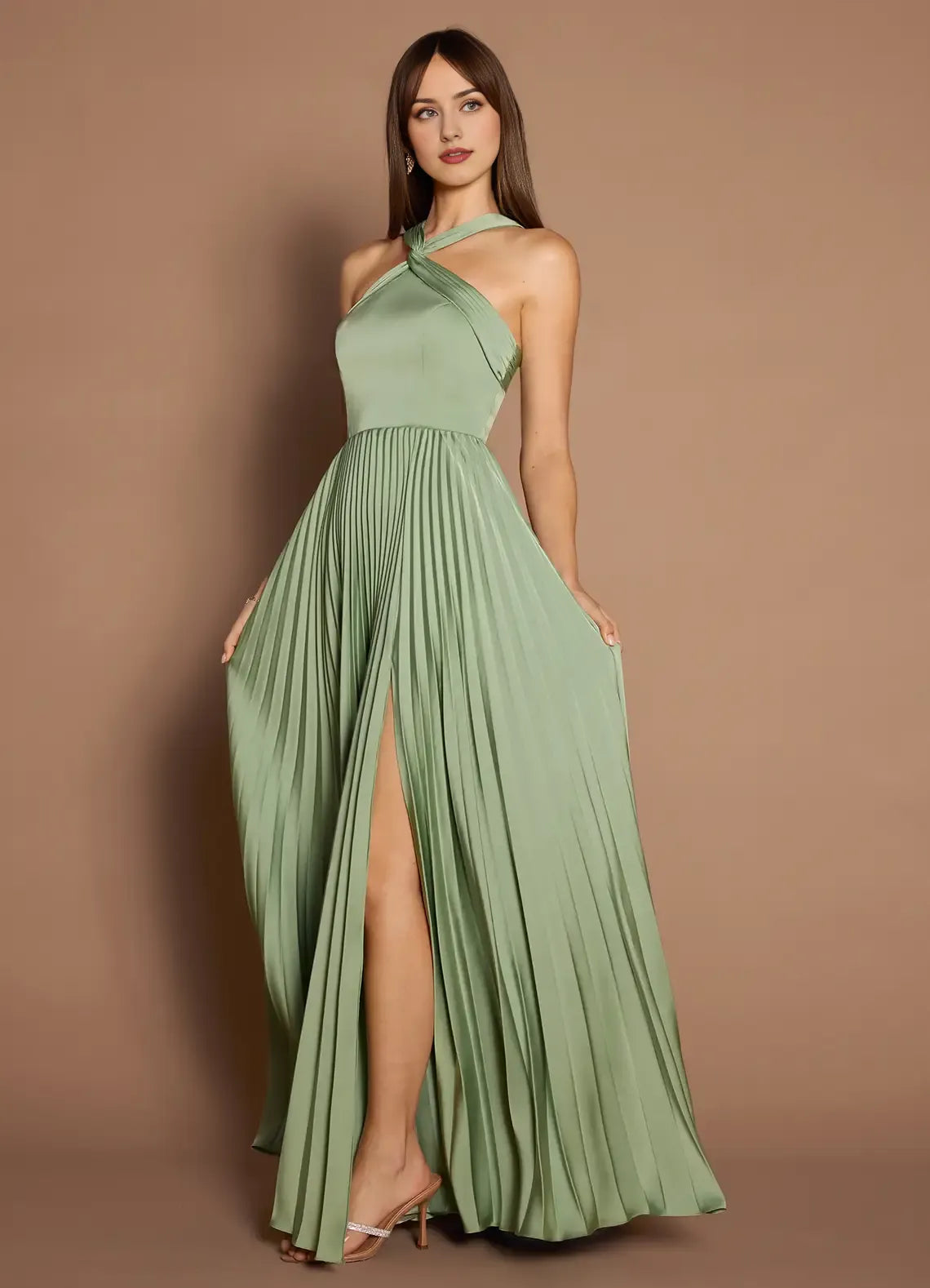 Dress Cold Shoulder Halter Elegant Maxi Dress Prom Dress Modern A-Line Pleats Evening Dress