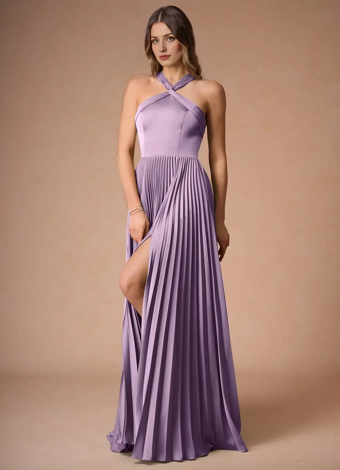 Dress Cold Shoulder Halter Elegant Maxi Dress Prom Dress Modern A-Line Pleats Evening Dress
