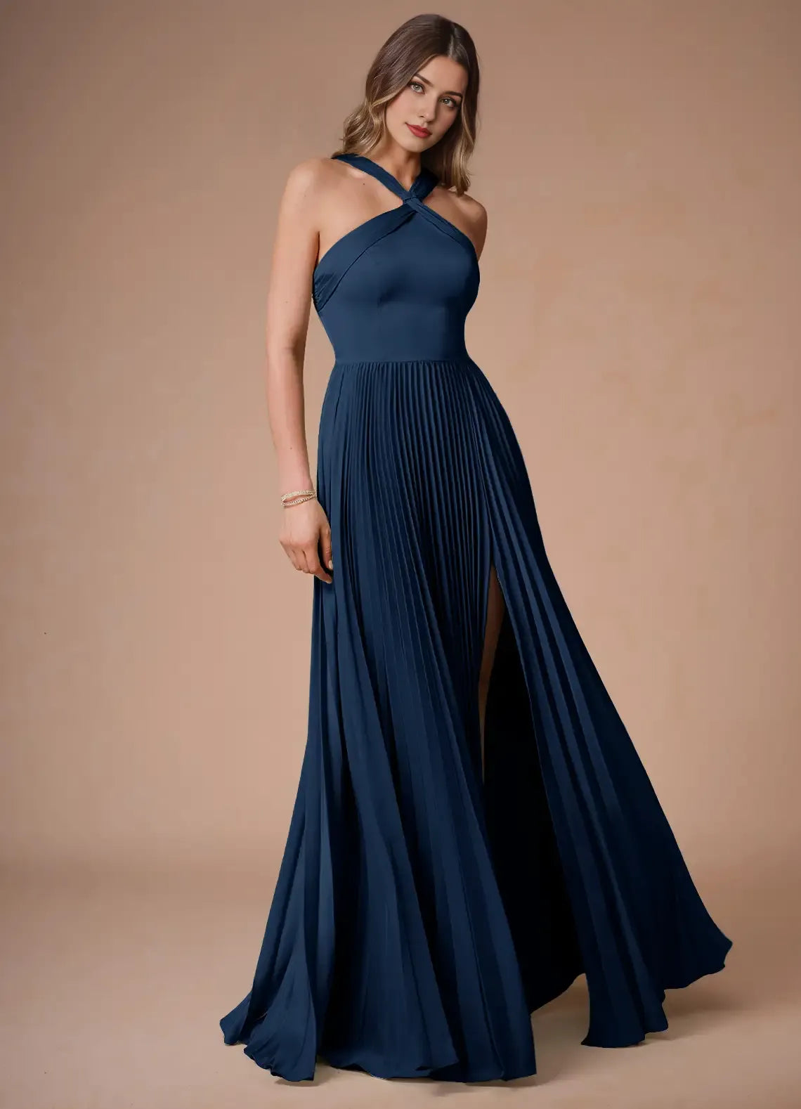 Dress Cold Shoulder Halter Elegant Maxi Dress Prom Dress Modern A-Line Pleats Evening Dress