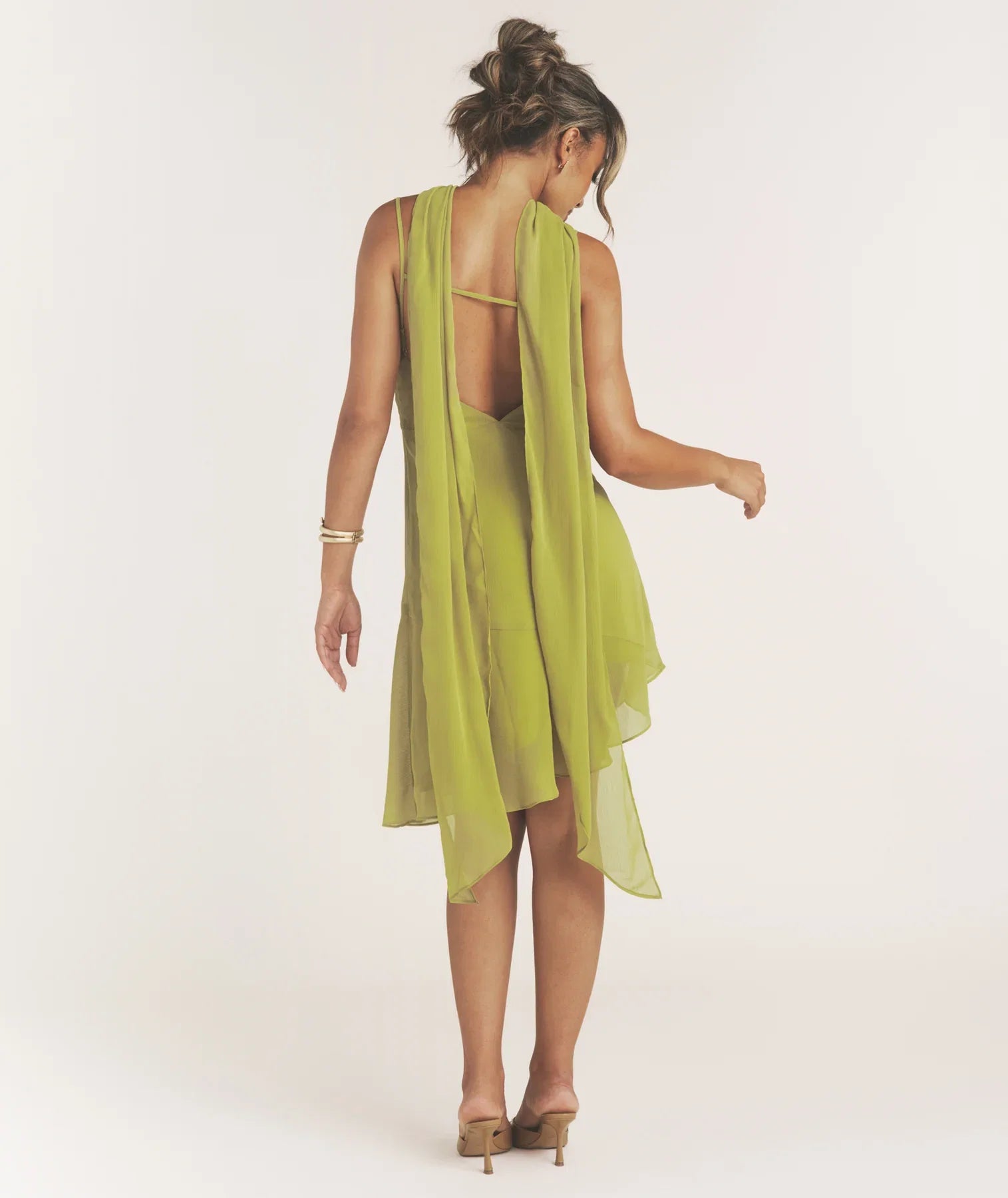 Dress Modern Cowl Front Mini Dress With Neck Scarf Open Back Spaghetti Straps Sleeveless Prom Dress