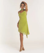 Dress Modern Cowl Front Mini Dress With Neck Scarf Open Back Spaghetti Straps Sleeveless Prom Dress