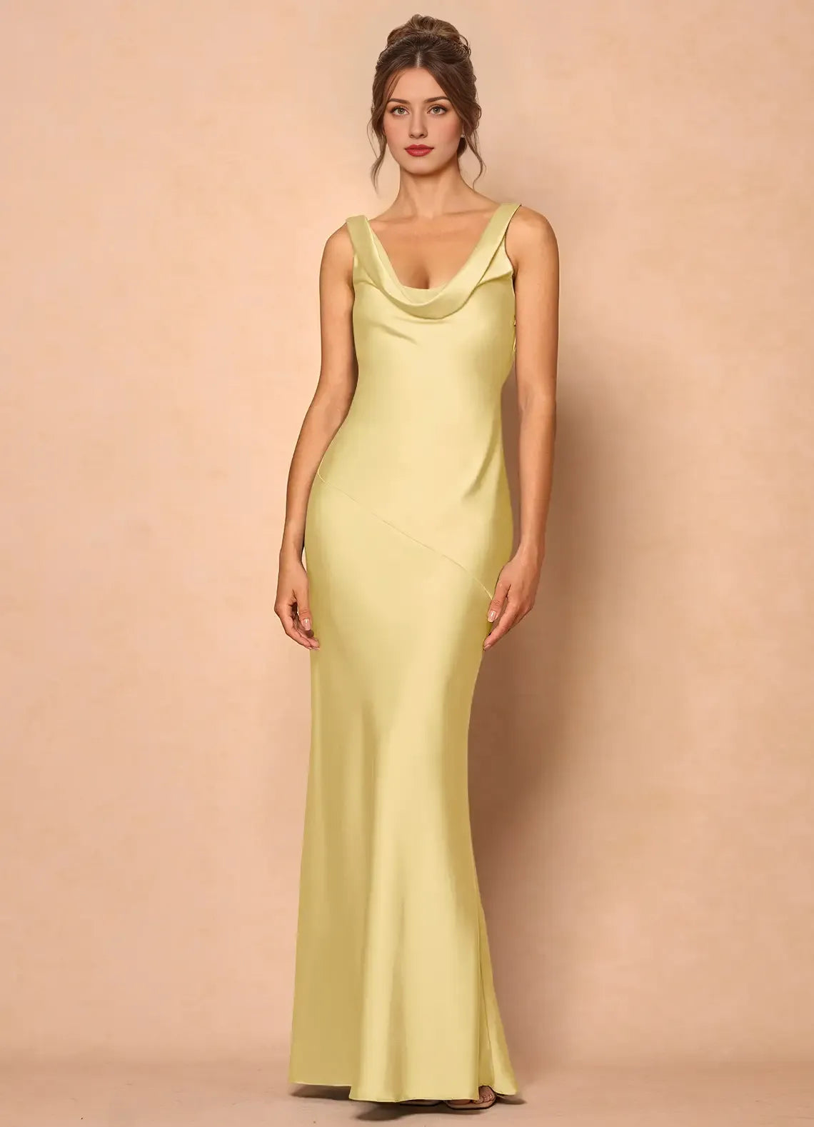 Dress Cowl Neck Elegant Sleeveless Mermaid Maxi Dress Prom Dress Simple Backless Lemon Evening Dress