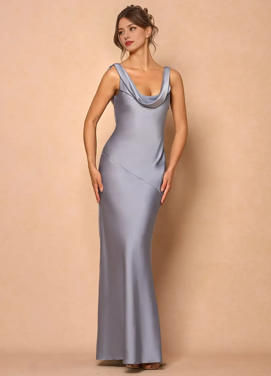 Dress Cowl Neck Elegant Sleeveless Mermaid Maxi Dress Prom Dress Simple Backless Lemon Evening Dress