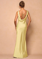 Dress Cowl Neck Elegant Sleeveless Mermaid Maxi Dress Prom Dress Simple Backless Lemon Evening Dress