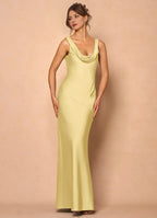 Dress Cowl Neck Elegant Sleeveless Mermaid Maxi Dress Prom Dress Simple Backless Lemon Evening Dress
