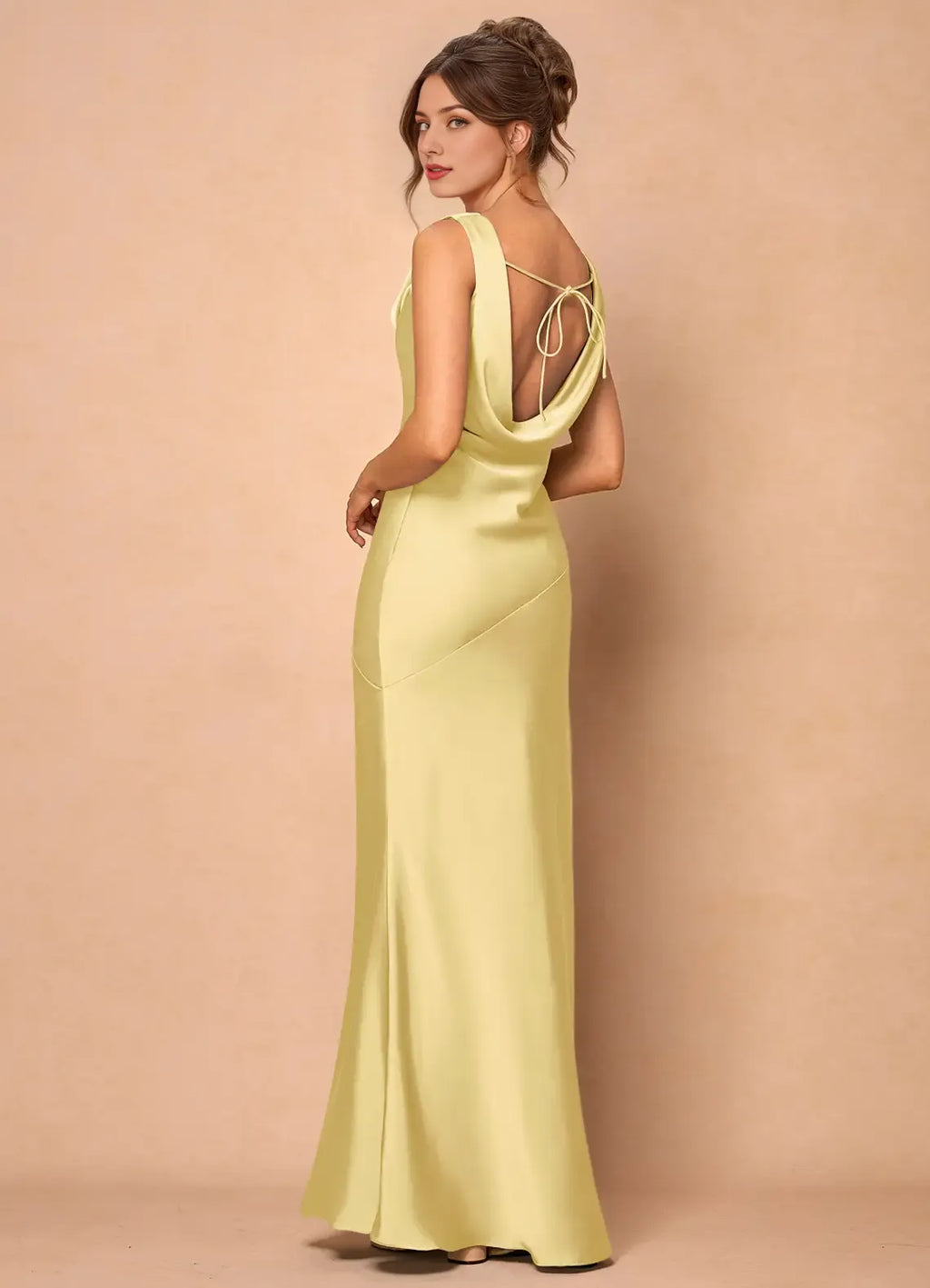 Dress Cowl Neck Elegant Sleeveless Mermaid Maxi Dress Prom Dress Simple Backless Lemon Evening Dress