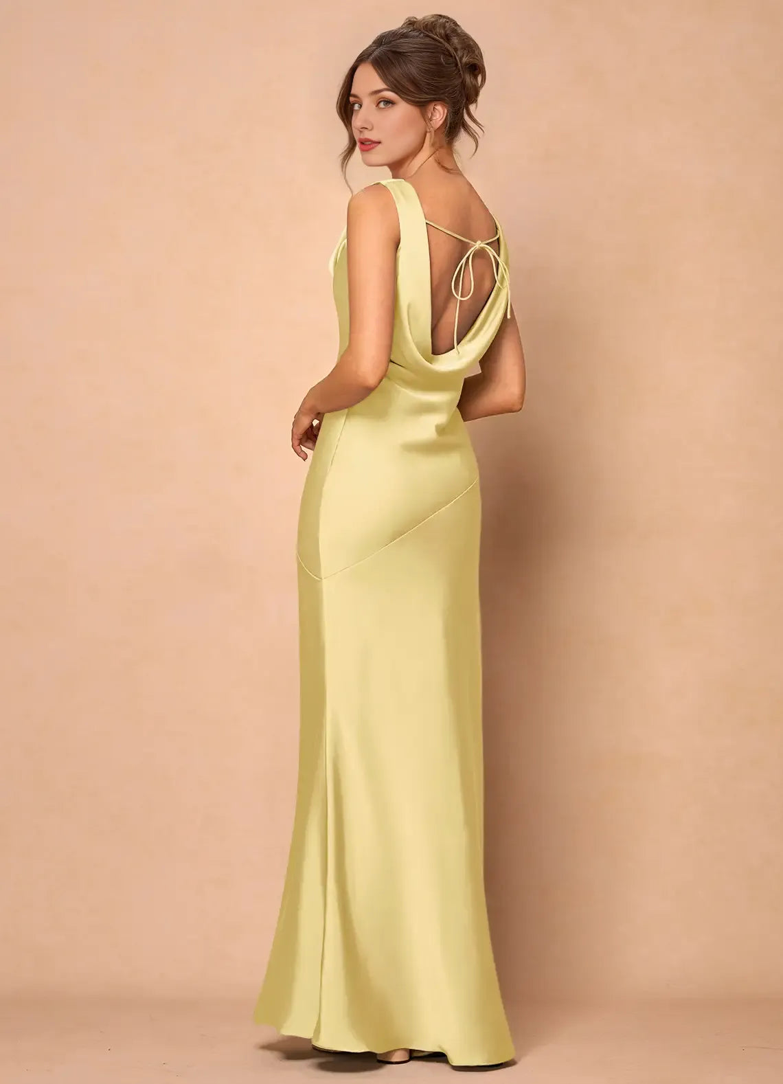 Dress Cowl Neck Elegant Sleeveless Mermaid Maxi Dress Prom Dress Simple Backless Lemon Evening Dress