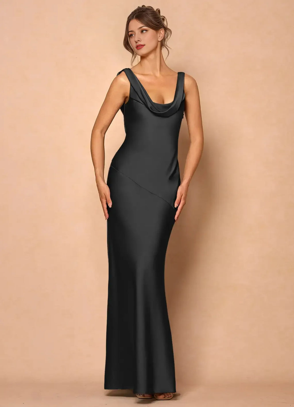 Dress Cowl Neck Elegant Sleeveless Mermaid Maxi Dress Prom Dress Simple Backless Lemon Evening Dress