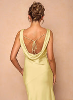 Dress Cowl Neck Elegant Sleeveless Mermaid Maxi Dress Prom Dress Simple Backless Lemon Evening Dress