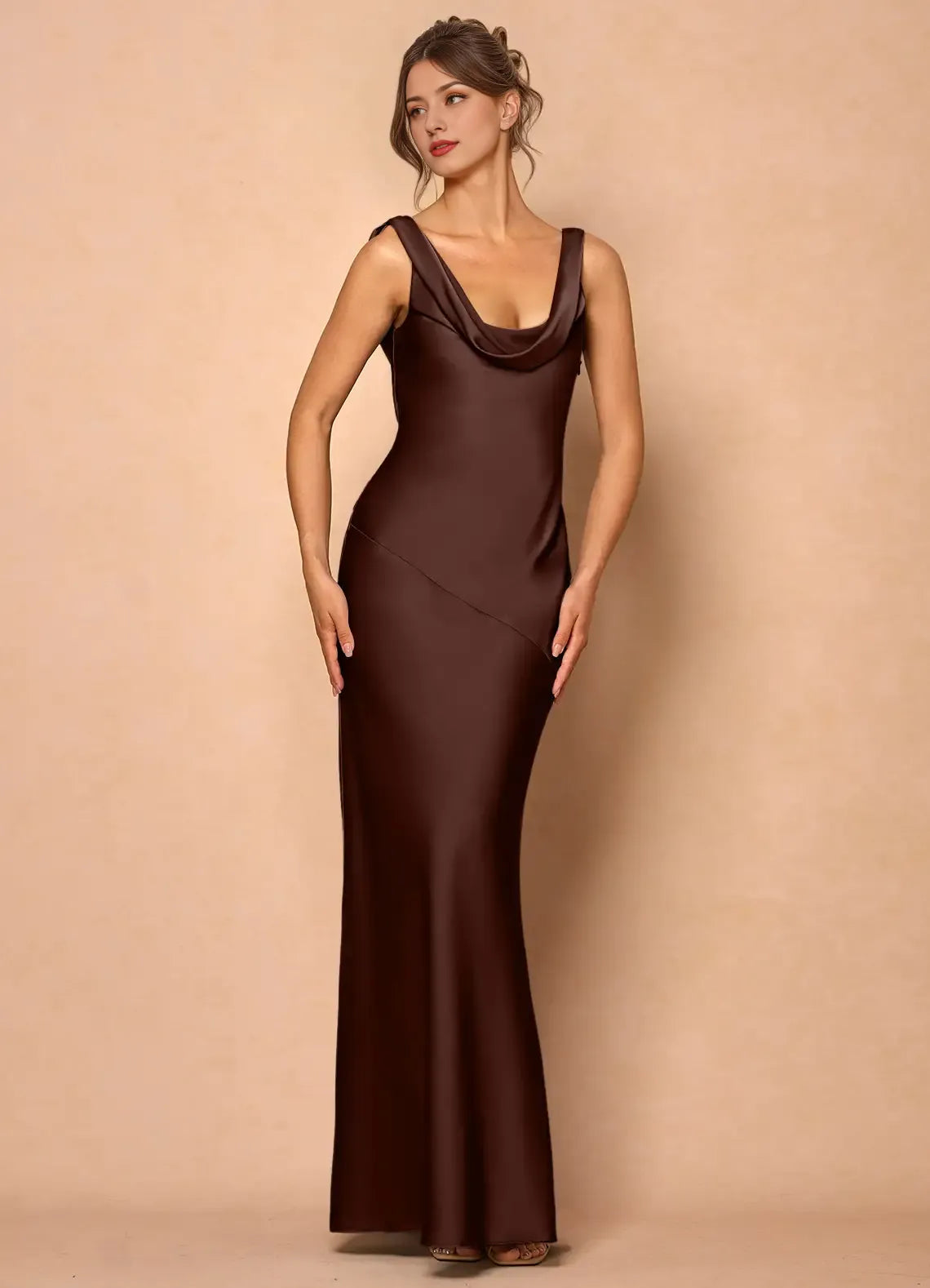 Dress Cowl Neck Elegant Sleeveless Mermaid Maxi Dress Prom Dress Simple Backless Lemon Evening Dress