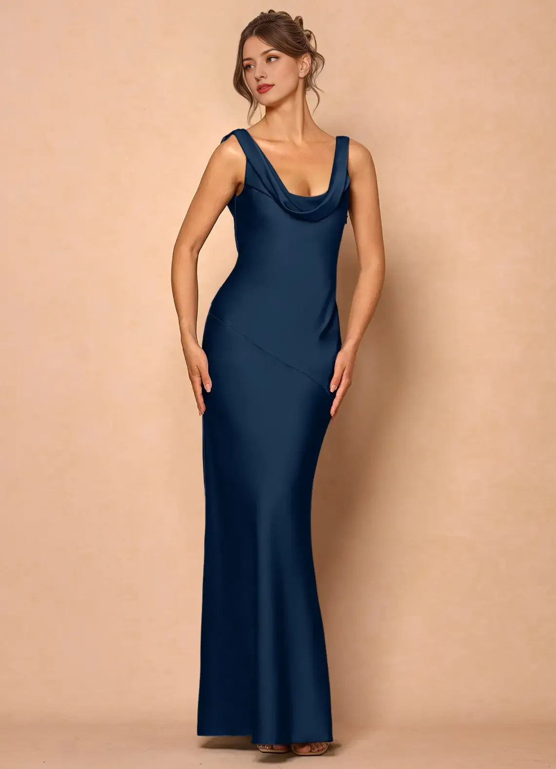 Dress Cowl Neck Elegant Sleeveless Mermaid Maxi Dress Prom Dress Simple Backless Lemon Evening Dress