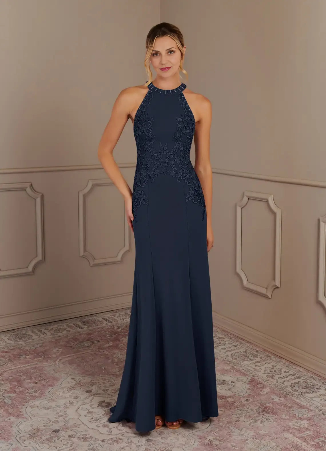 Navy Dress Dark Mermaid Halter Maxi Dress Classic Sleeveless Back Zip Mother of the Bride Dress
