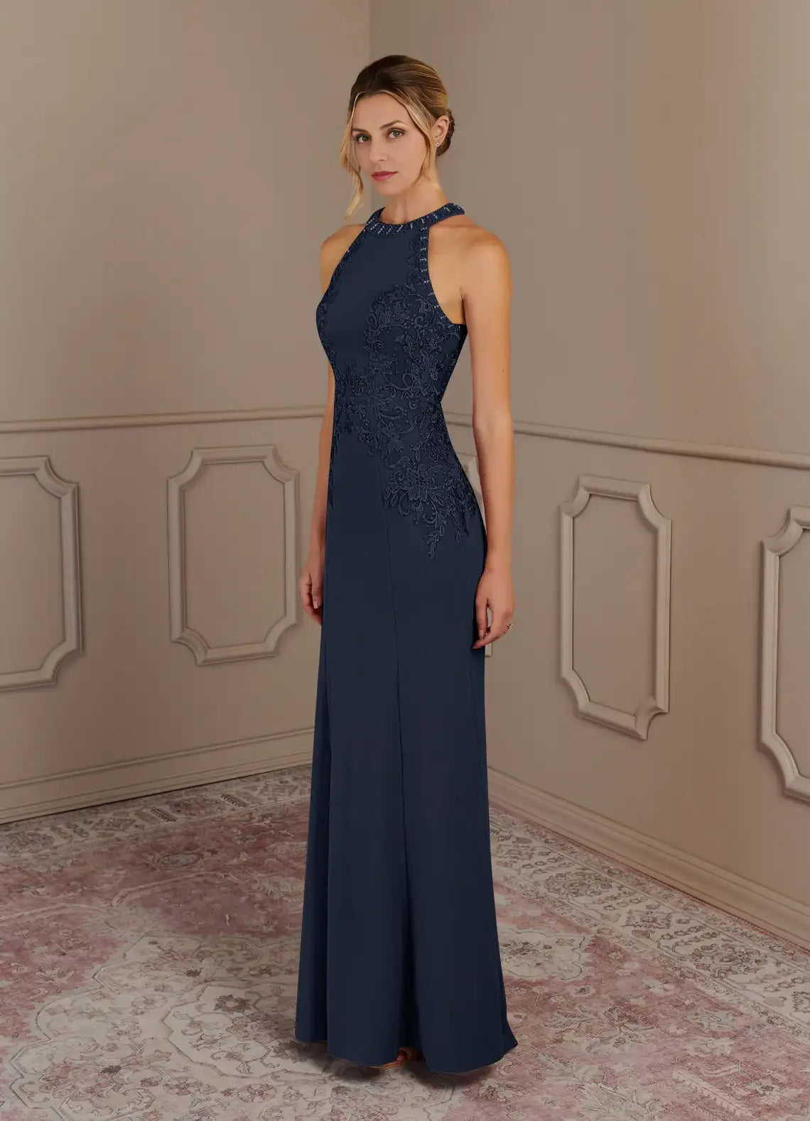 Navy Dress Dark Mermaid Halter Maxi Dress Classic Sleeveless Back Zip Mother of the Bride Dress