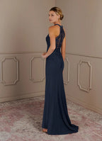Navy Dress Dark Mermaid Halter Maxi Dress Classic Sleeveless Back Zip Mother of the Bride Dress