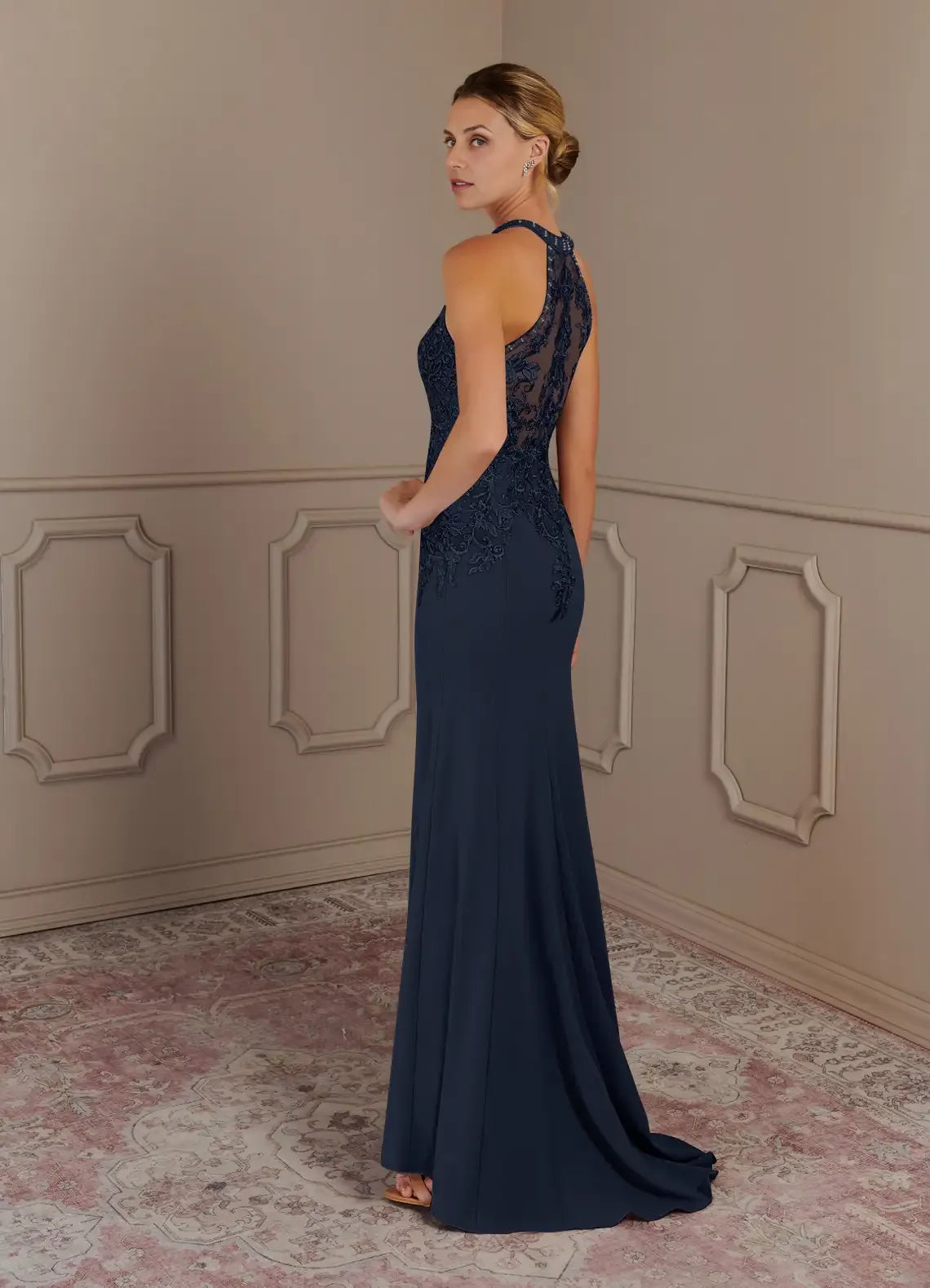 Navy Dress Dark Mermaid Halter Maxi Dress Classic Sleeveless Back Zip Mother of the Bride Dress