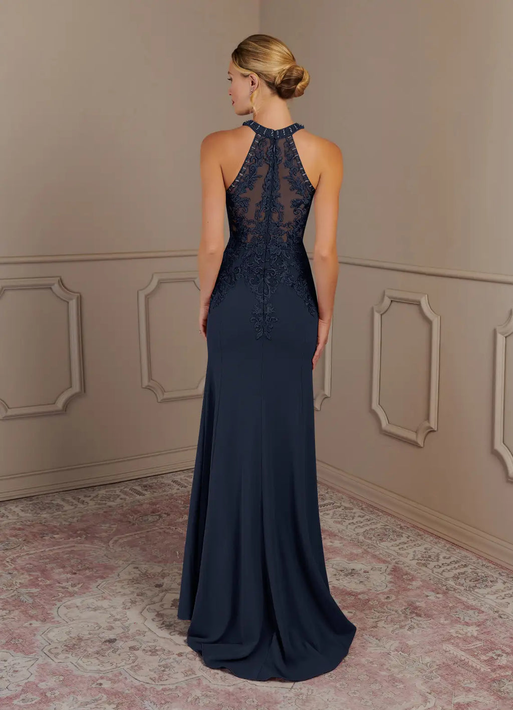 Navy Dress Dark Mermaid Halter Maxi Dress Classic Sleeveless Back Zip Mother of the Bride Dress