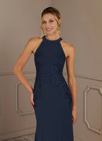 Navy Dress Dark Mermaid Halter Maxi Dress Classic Sleeveless Back Zip Mother of the Bride Dress