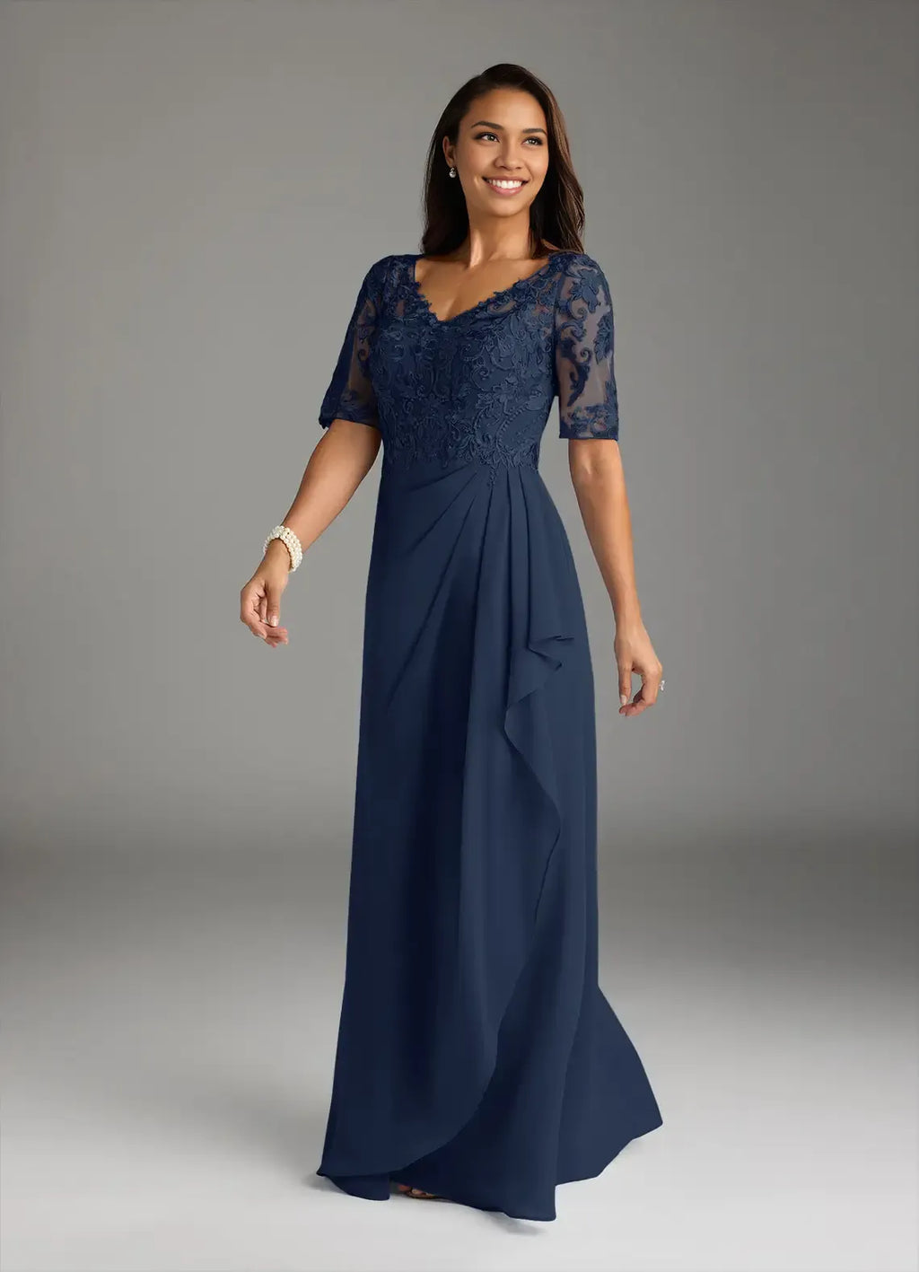 Navy Dress Dark V-Neck A-Line Mother Of The Bride Evening Dress Elegant Short Sleeve Plus Size Mother Of The Groom Dresses