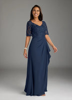 Navy Dress Dark V-Neck A-Line Mother Of The Bride Evening Dress Elegant Short Sleeve Plus Size Mother Of The Groom Dresses