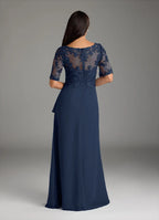 Navy Dress Dark V-Neck A-Line Mother Of The Bride Evening Dress Elegant Short Sleeve Plus Size Mother Of The Groom Dresses