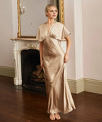 Dress Deep V Neck Batwing Bridesmaid Dress Champagne Pleated Solid Color Fashion Prom Dress