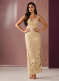 Dress Deep V Neck Champagne Romantic 3D Flower Maxi Dress Sleeveless Mermaid Slit Prom Dress