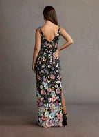 Black Dress Deep V Neck Romantic 3D Flower Maxi Dress Sleeveless Mermaid Slit Prom Dress