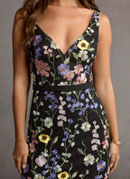 Black Dress Deep V Neck Romantic 3D Flower Maxi Dress Sleeveless Mermaid Slit Prom Dress