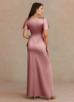 Dress Dusty Rose A-Line Pleated Dress V-Neck Flutter Sleeve Beaded Floor-Length Mother of the Bride Dress
