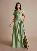 Dress Dusty Sage A-Line Pleated Maxi Dress Fashion Cap Sleeves Cowl Back Mother of the Bride Dress