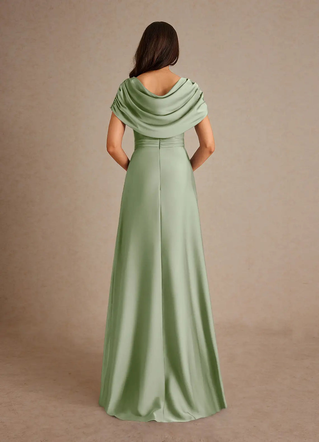Dress Dusty Sage A-Line Pleated Maxi Dress Fashion Cap Sleeves Cowl Back Mother of the Bride Dress