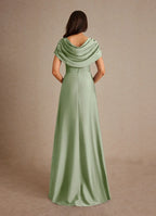 Dress Dusty Sage A-Line Pleated Maxi Dress Fashion Cap Sleeves Cowl Back Mother of the Bride Dress