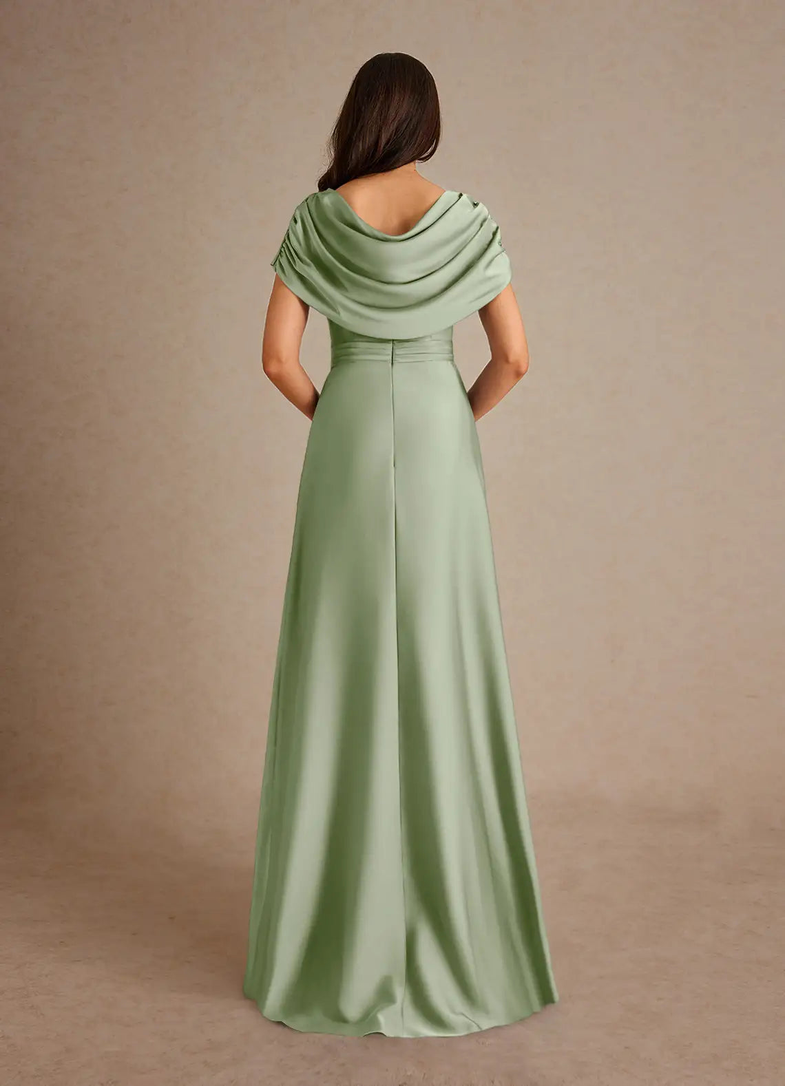 Dress Dusty Sage A-Line Pleated Maxi Dress Fashion Cap Sleeves Cowl Back Mother of the Bride Dress