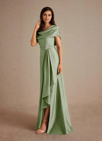 Dress Dusty Sage A-Line Pleated Maxi Dress Fashion Cap Sleeves Cowl Back Mother of the Bride Dress