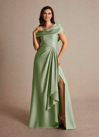 Dress Dusty Sage A-Line Pleated Maxi Dress Fashion Cap Sleeves Cowl Back Mother of the Bride Dress