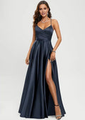 Dress Elegant A-line V-Neck Floor-Length Prom Dresses Backless Sleeveless Solid Color Maxi Dress