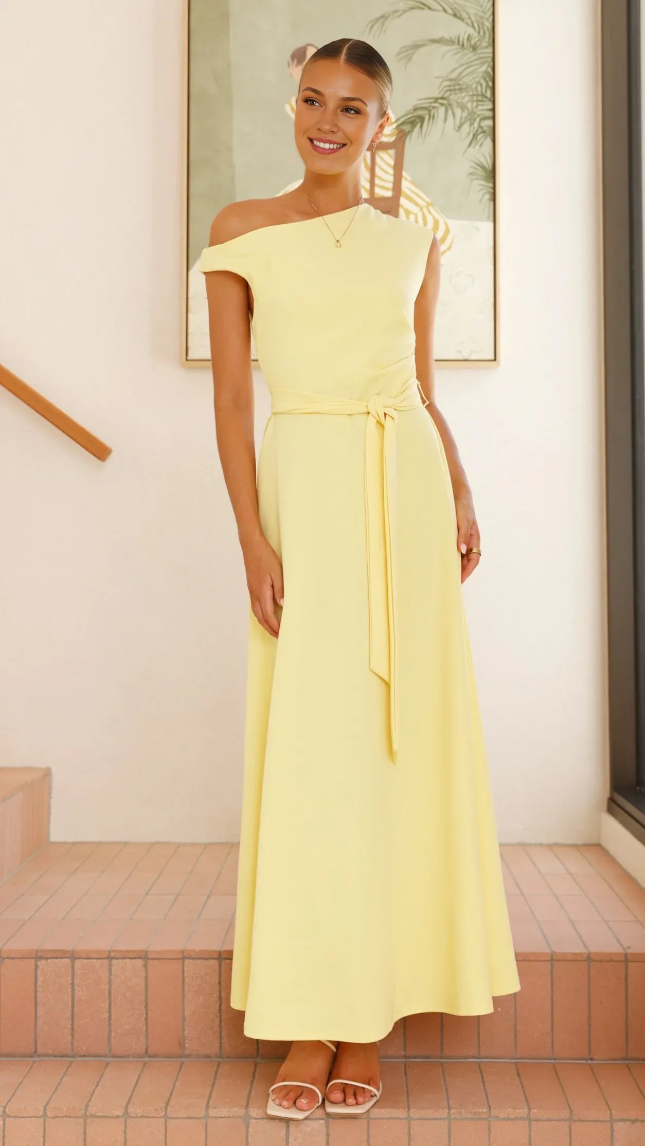 Dress Elegant Asymmetrical Neck Maxi Dress Emerald A-Line Sleeveless Solid Color Belt/Sash Prom Dress
