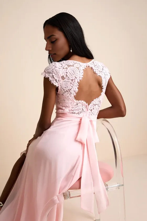 Black Dress Elegant Backless Maxi Dress Evening Dress A-line Cap Sleeve Sweetheart Neck Slit Prom Dress