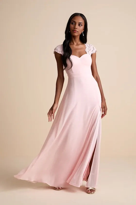 Black Dress Elegant Backless Maxi Dress Evening Dress A-line Cap Sleeve Sweetheart Neck Slit Prom Dress