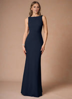 Dress Elegant Boat Neck Sleeveless Simple Backless Evening Dress Floor Length Bow knot Prom Dress
