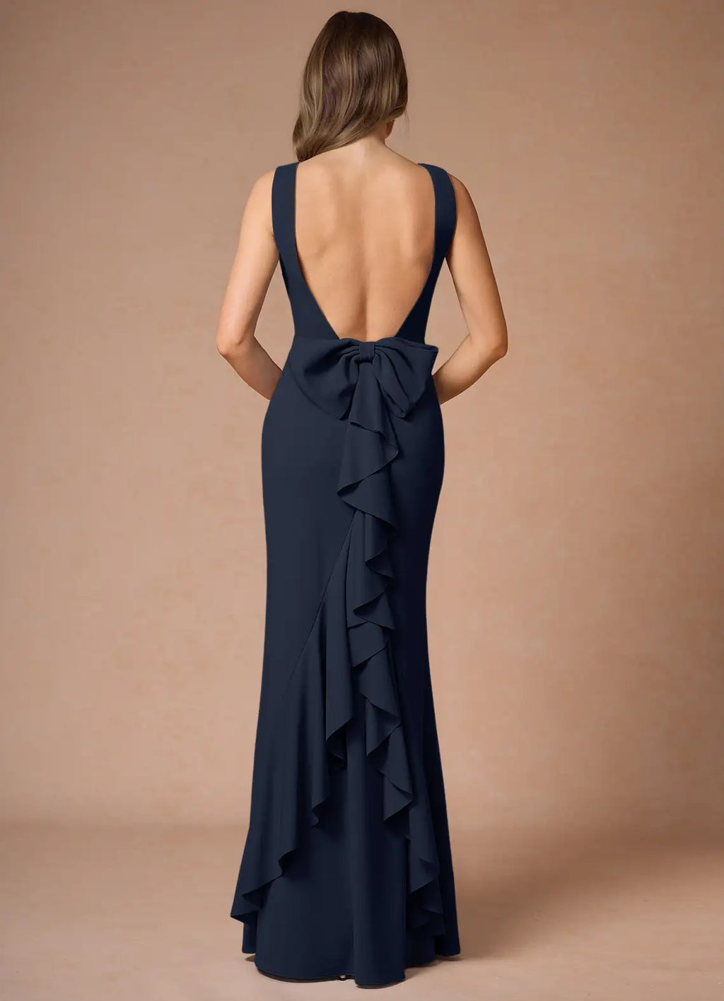 Dress Elegant Boat Neck Sleeveless Simple Backless Evening Dress Floor Length Bow knot Prom Dress
