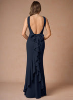 Dress Elegant Boat Neck Sleeveless Simple Backless Evening Dress Floor Length Bow knot Prom Dress