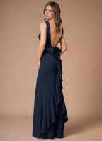 Dress Elegant Boat Neck Sleeveless Simple Backless Evening Dress Floor Length Bow knot Prom Dress
