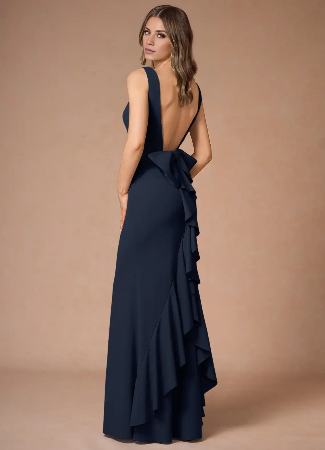 Dress Elegant Boat Neck Sleeveless Simple Backless Evening Dress Floor Length Bow knot Prom Dress