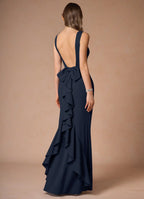 Dress Elegant Boat Neck Sleeveless Simple Backless Evening Dress Floor Length Bow knot Prom Dress