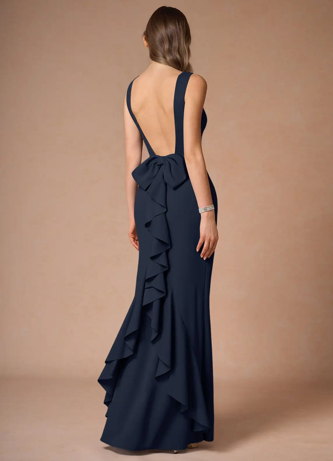 Dress Elegant Boat Neck Sleeveless Simple Backless Evening Dress Floor Length Bow knot Prom Dress