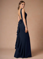 Dress Elegant Boat Neck Sleeveless Simple Backless Evening Dress Floor Length Bow knot Prom Dress