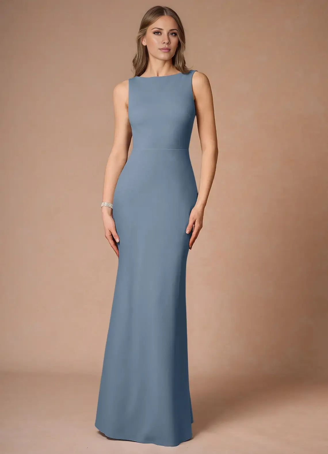 Dress Elegant Boat Neck Sleeveless Simple Backless Evening Dress Floor Length Bow knot Prom Dress