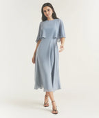Dress Elegant Cape Overlay Tea-Length Mother of the Bride Dress A-Line Solid Color Prom Dress