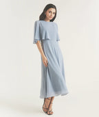 Dress Elegant Cape Overlay Tea-Length Mother of the Bride Dress A-Line Solid Color Prom Dress